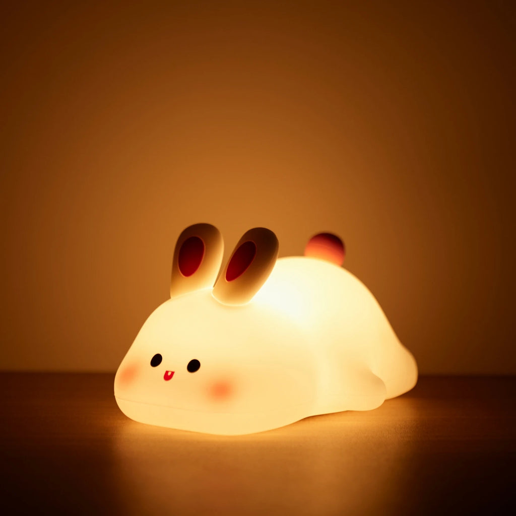 Novelty Animal Silicone Night Light Fox Rabbit Nursery Nightlight Rechargeable Timing Touch Sensor Bedside Table Lamp For Room Zpaxo Rabbit Night Light