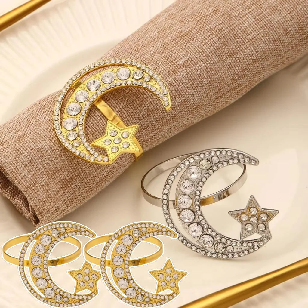1- Ramadan Crescent Star Napkin Rings Eid Mubarak Dinner Holders