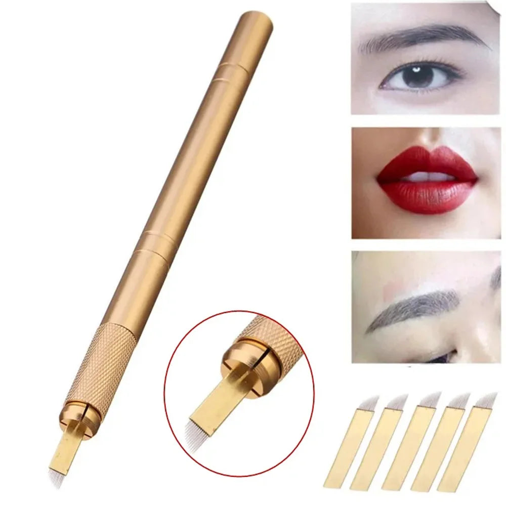 Golden Tebori Pen Manual Microblading Tattoo 12 Pins Needles Tatoo Zpaxo