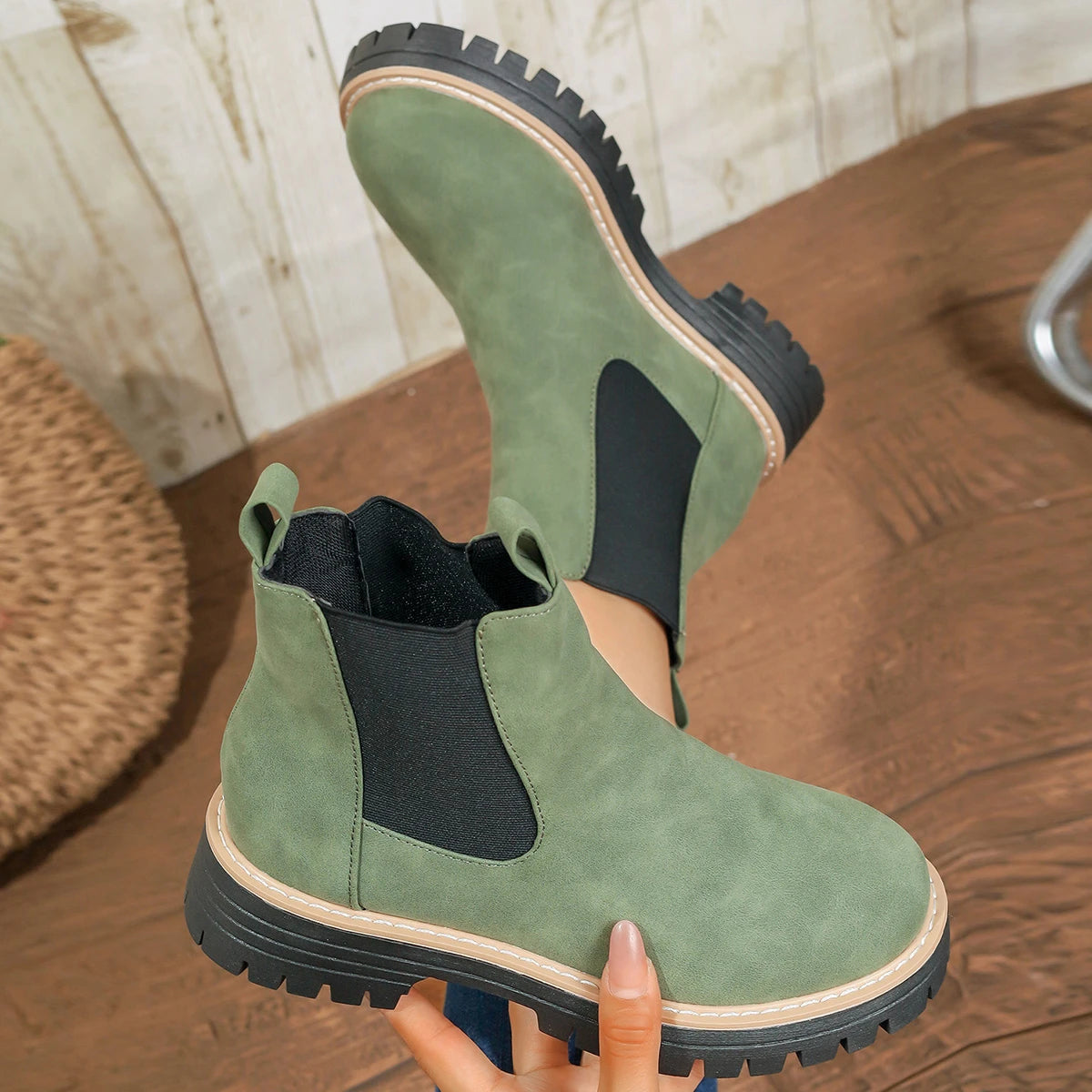 Women Ankle Boots 2025 New Slip on Platform Shoes Woman Thick Bottom Comfortable Shoes British Style Leather Chelsea Boots Women Zpaxo
