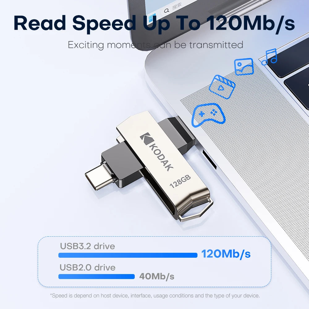 Original Kodak Type C Pendrive USB3.2 Metal USB Flash Drive 128GB 64GB 32GB HDD 2 in 1 U-disk for Keys Smartphone Laptop Desktop Zpaxo