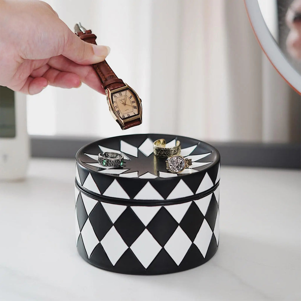 Decorative Jewelry Box Display Tray Lid Black White Checkered