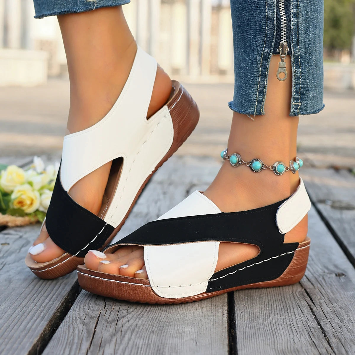 Women Platform Sandals Summer Mix Color Sandals Luxury Designer Shoes for Women Casual Beach Lightweight Shoes Zapatos De Mujer Zpaxo white brown 38