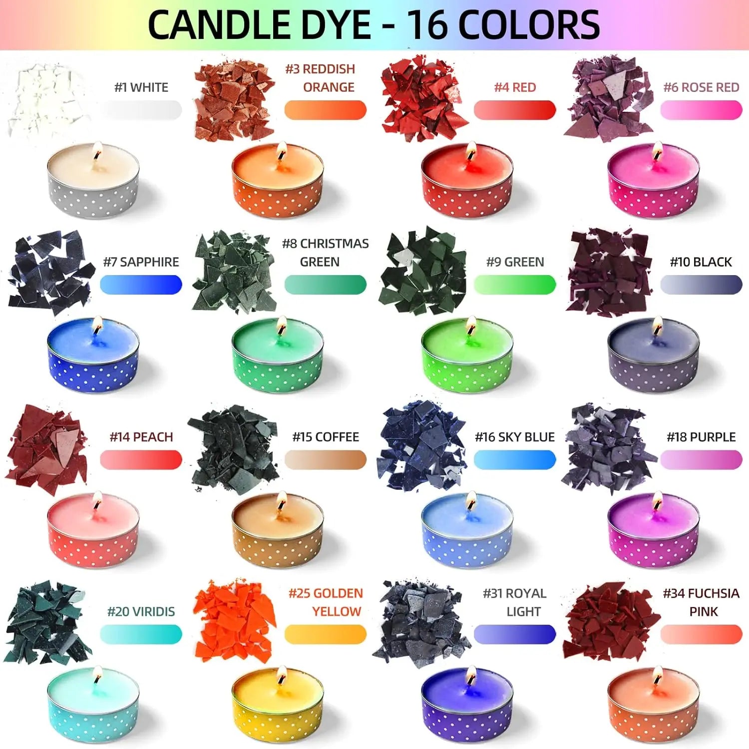 Candle Dye Wax Color Chips – 16 Colors x 5g | Soy & Paraffin Candle Making Dye Zpaxo