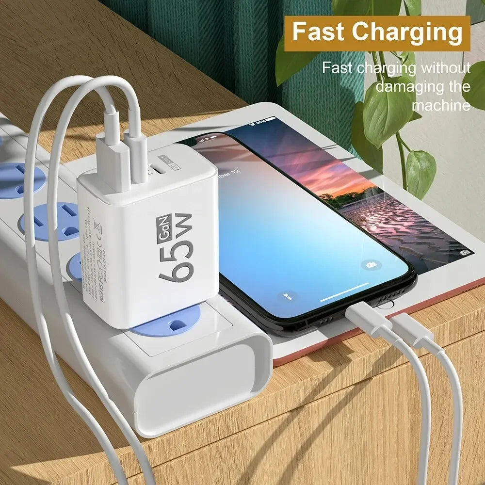 65W GaN Charger USB PD Type-C Fast Charging 3-Port Phone Adapter QC3.0 Compatible with iPhone 15 pro Max Samsung Galaxy Zpaxo