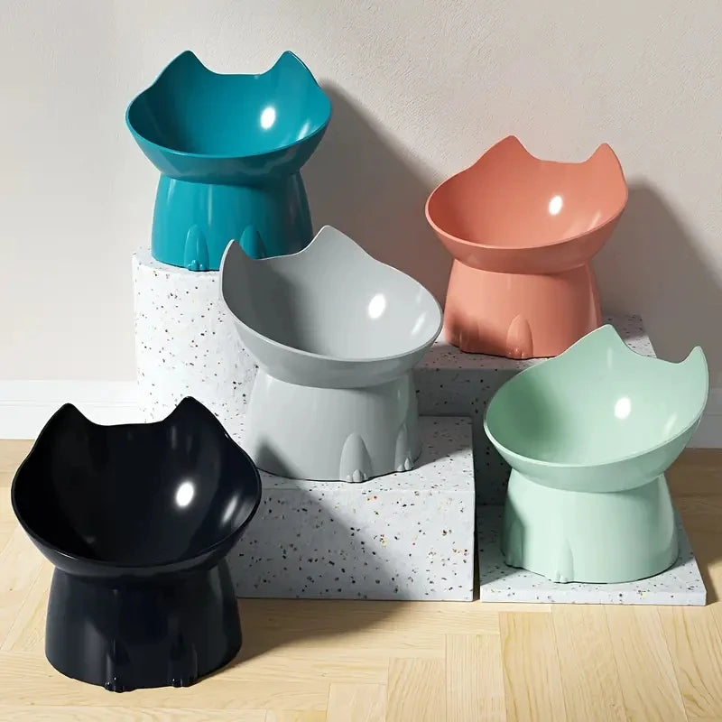 Elevated Cat Bowl Tilted Raised Pet Feeding Dish Neck Protection