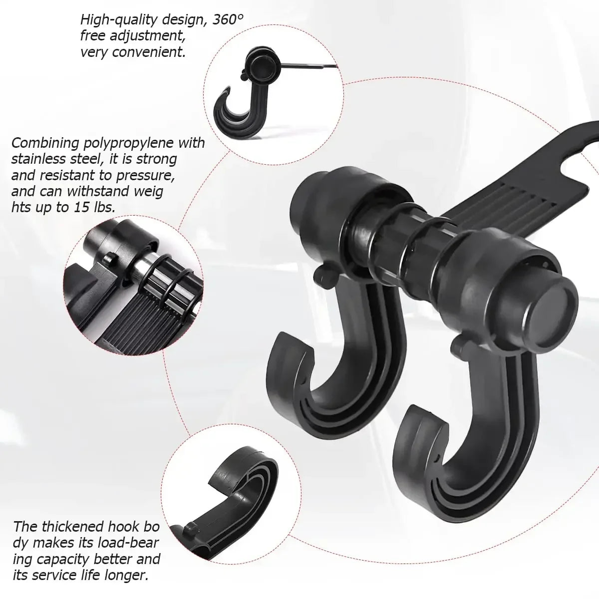 Car Seat Headrest Hooks 360° Rotating Storage Hangers 2/4 Pack