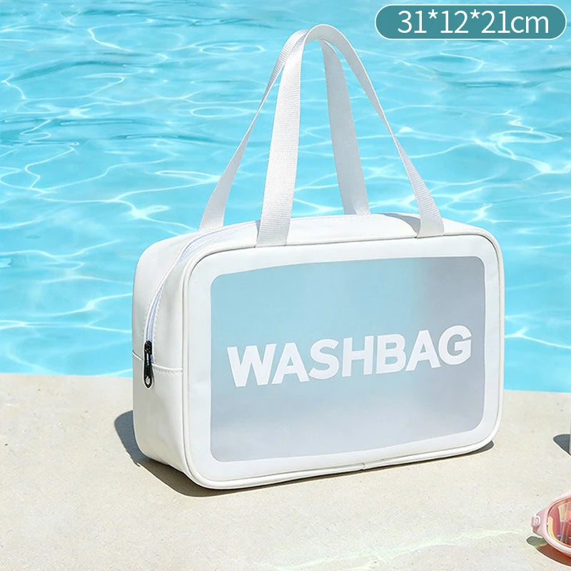 Portable hand-held PU polishing semi-transparent waterproof toiletry storage dust-proof makeup bag Zpaxo color c-m