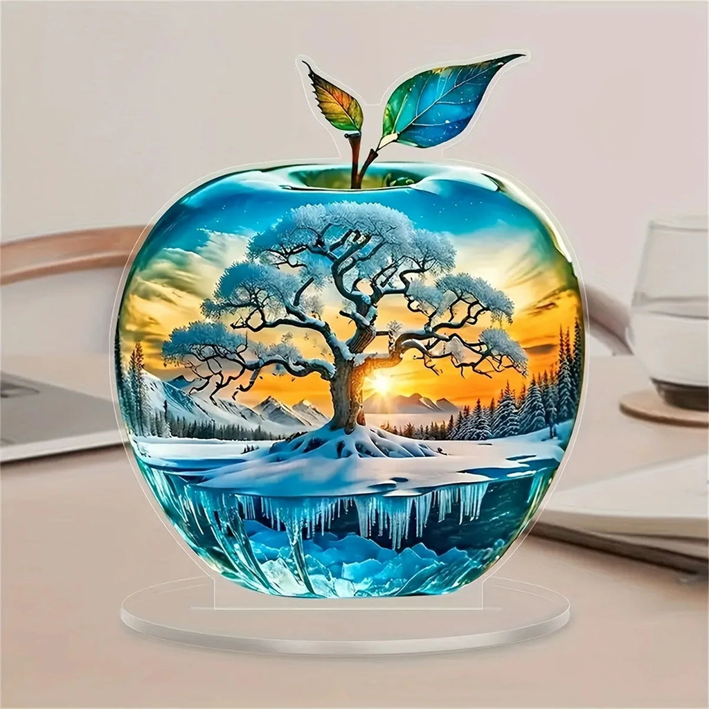2D Acrylic Apple Landscape Ornament | Tabletop Home Decor