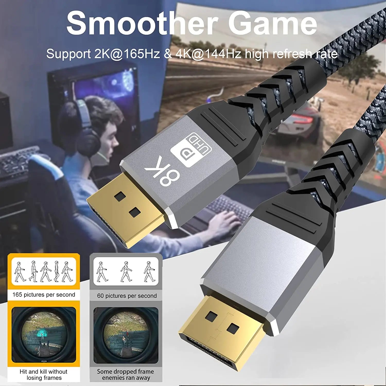 8rK DP Cable 2K 240Hz HDR Video Audio High Refesh Rate Picture For Gaming Monitor Computer Gaming Setup Video Cable Accessories Zpaxo