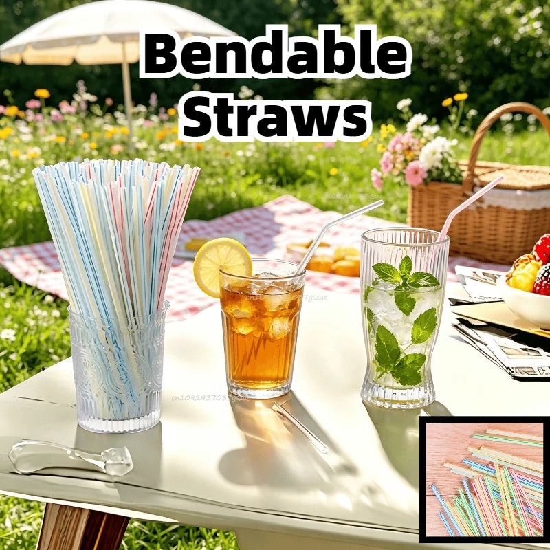 100Pcs Colorful Disposable Plastic Curved Drinking Straws Reusable Straw 21cm Wedding Party Bar Drink Accessories Birthday Zpaxo