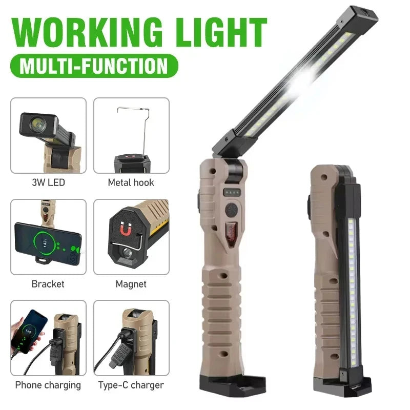 KDULIT 7-Mode COB LED Work Light – Magnetic Foldable Type-C