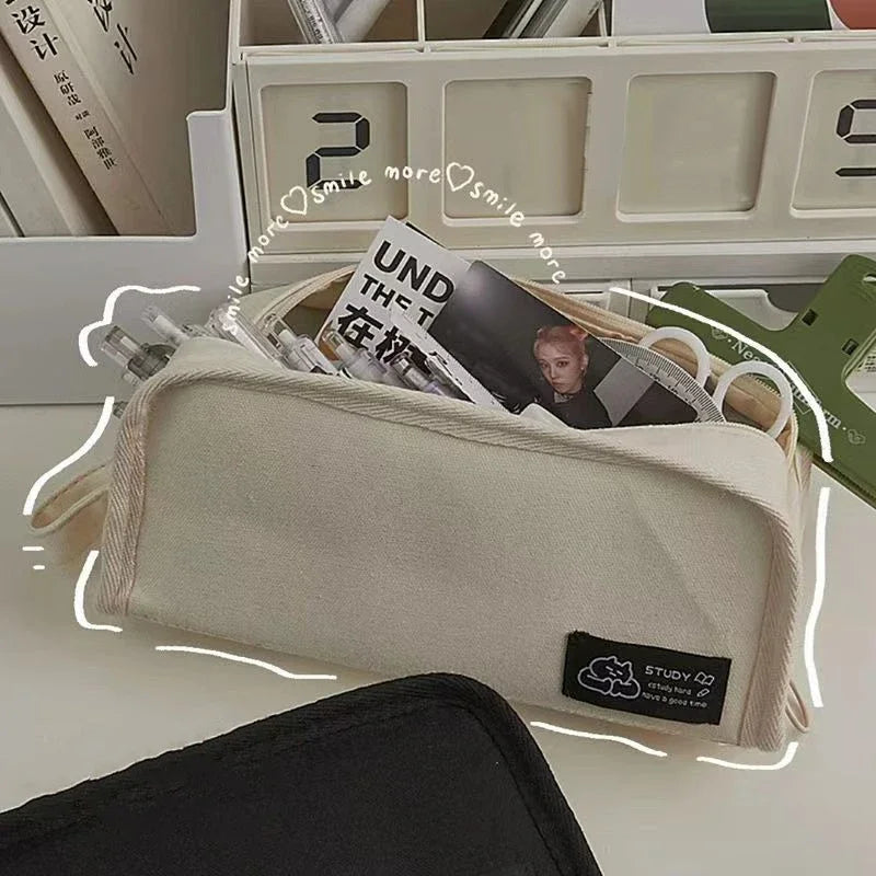 Minimalist Solid-color Canvas Pencil Case Large-capacity Stationery Zpaxo