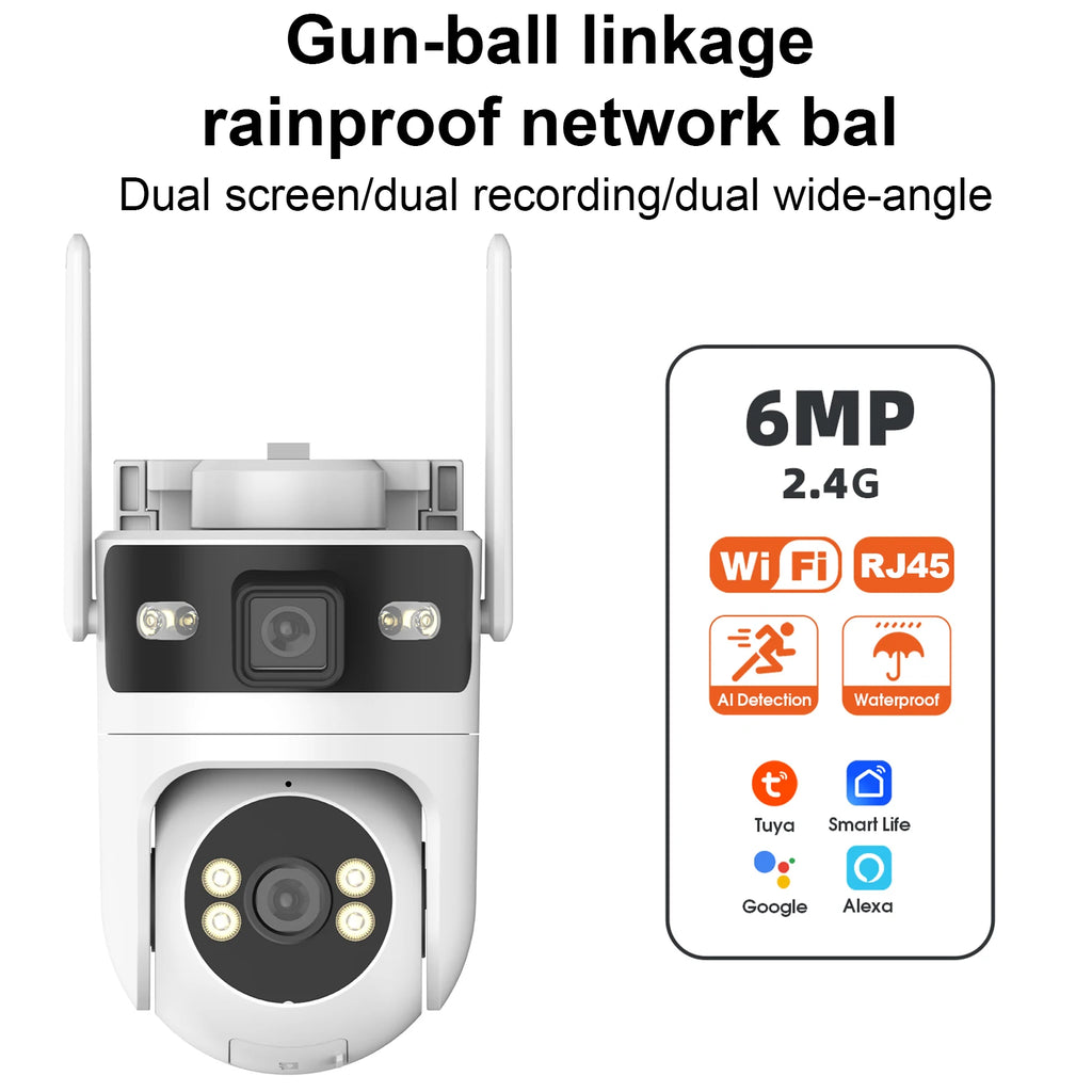 Tuya Binocular Camera 6MP HD Outdoor PTZ Security WiFi Cameras Motion Tracking Dual Screens Video Surveillance Google Home Alexa Zpaxo