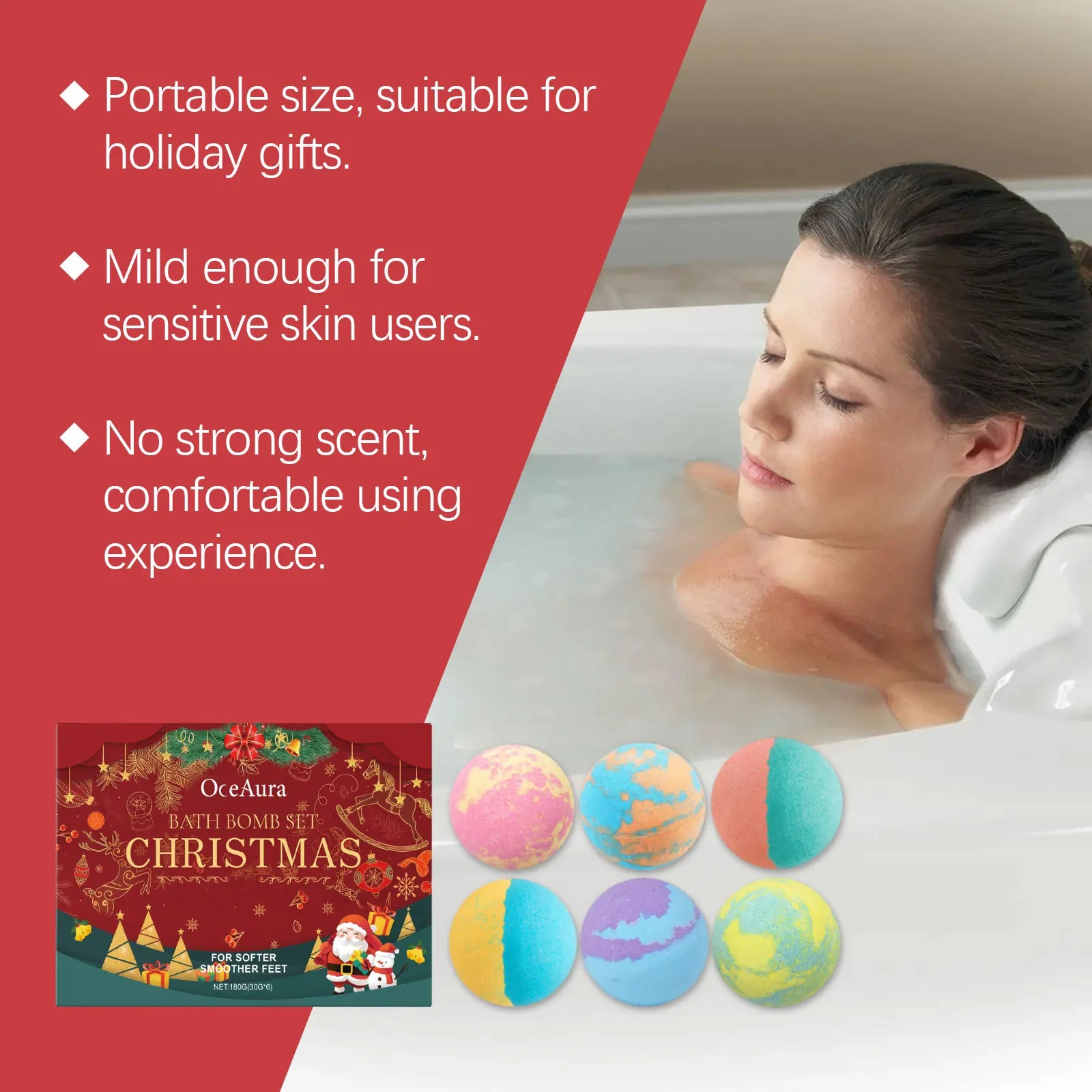 Christmas Colored Fizzy Long-Lasting Scent Bath Bomb Gift Set Gentle Cleansing and Exfoliating Handmade Moisturize Bath Bomb Zpaxo