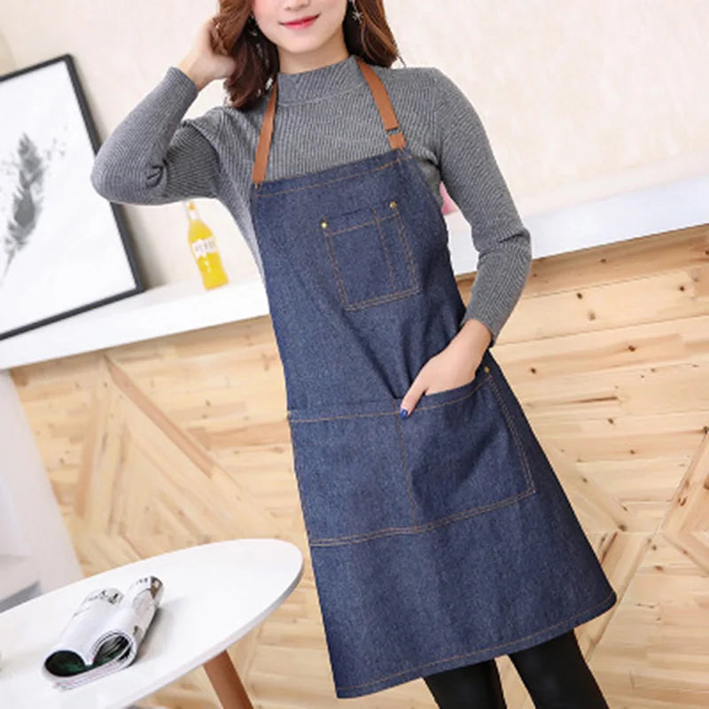 Adjustable Neckband Waistline Denim Apron Convenient Front Pocket Foldable Soft Wear-resistant Overalls For Home Kitchen Garden Zpaxo