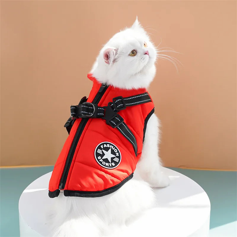 Pet Clothes for Cats Dogs Cold-protect Waterproof Thickened Warm Dog Cat Cotton Coat Auntumn Winter Chest Back Cotton Vest Zpaxo