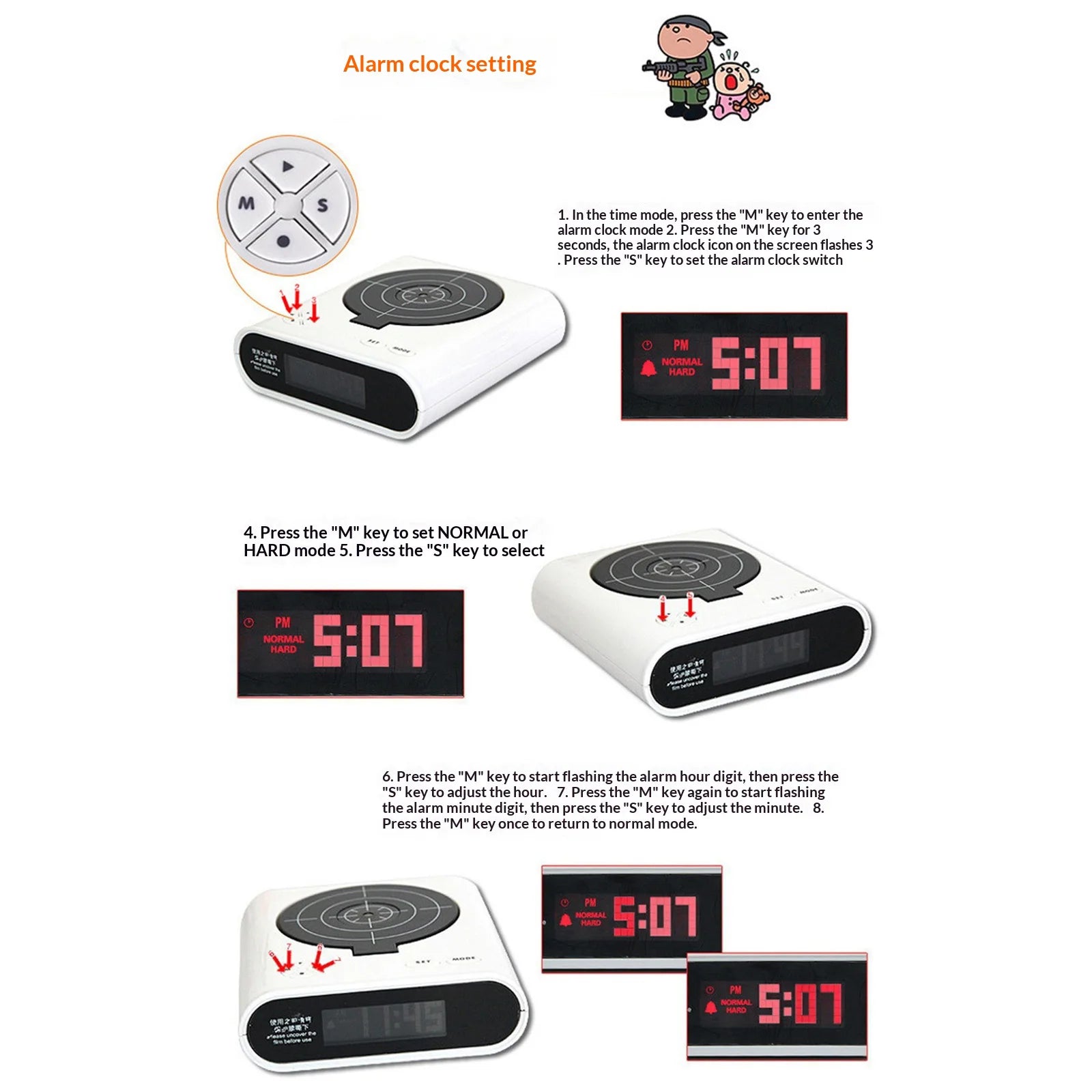 Target Alarm Clock with LED Display Personalized Wake Shot Alarm Clock Ringtones Customization for Heavy Sleepers Novelty Girls Zpaxo