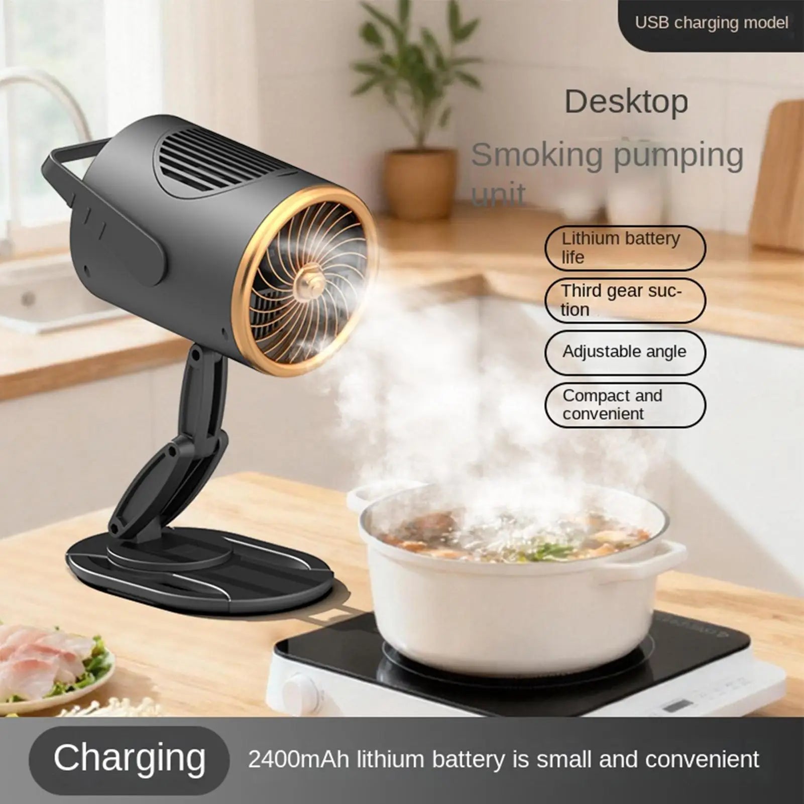 Portable Exhaust Fan 3-Speed Rechargeable Air Vent Purifier Desktop