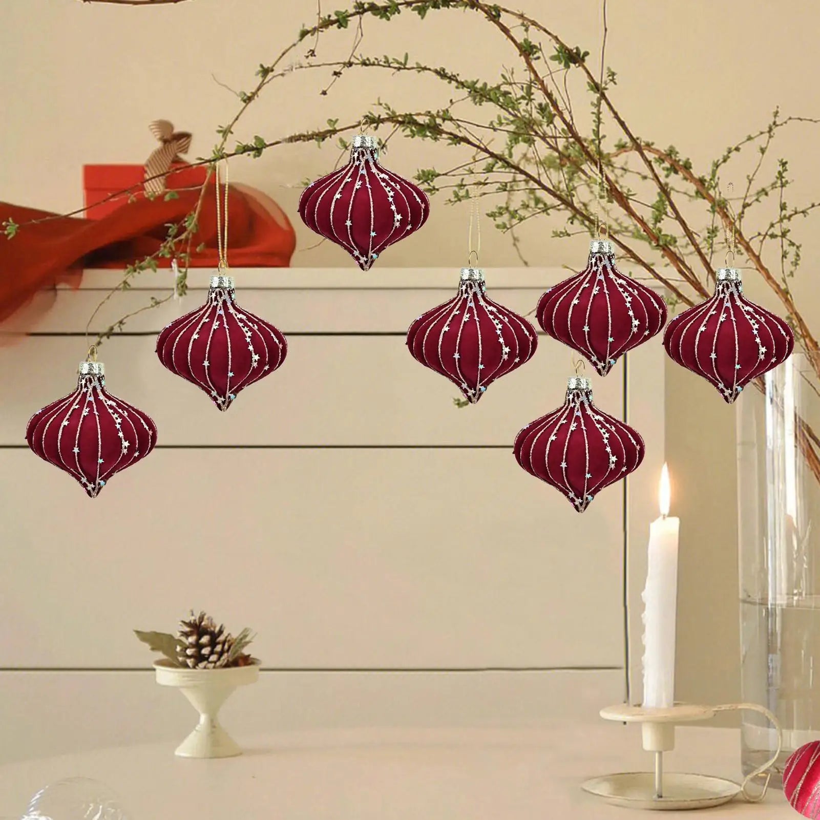 Velvet Christmas Balls Flocked Ornaments Glitter Hanging Pendants