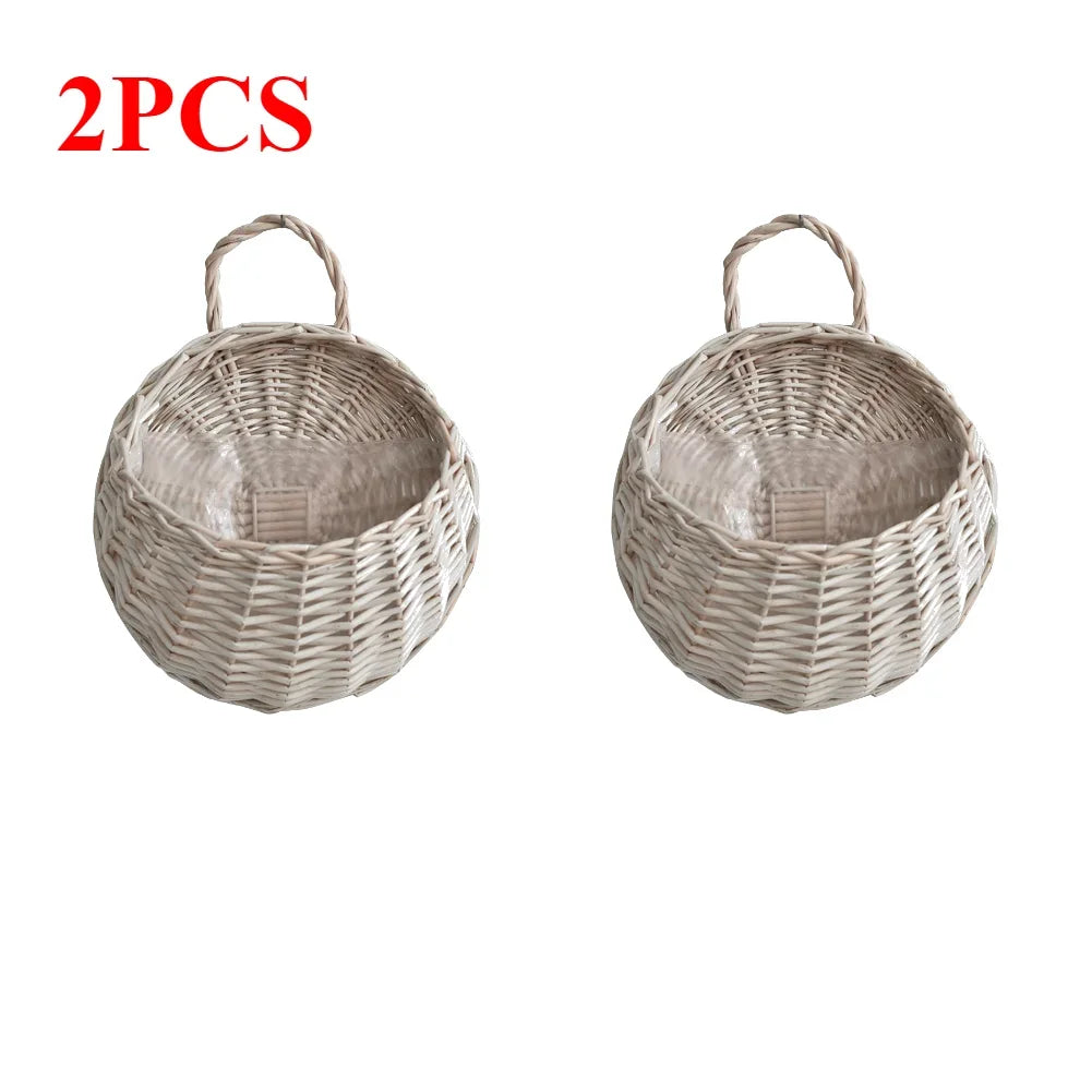 1/2pcs Handmade Woven Flower Basket Wall Hanging Wicker Rattan Garden Flower Pot Plant Basket Flower Vase Garden Balcony Decor Zpaxo 2PCS C