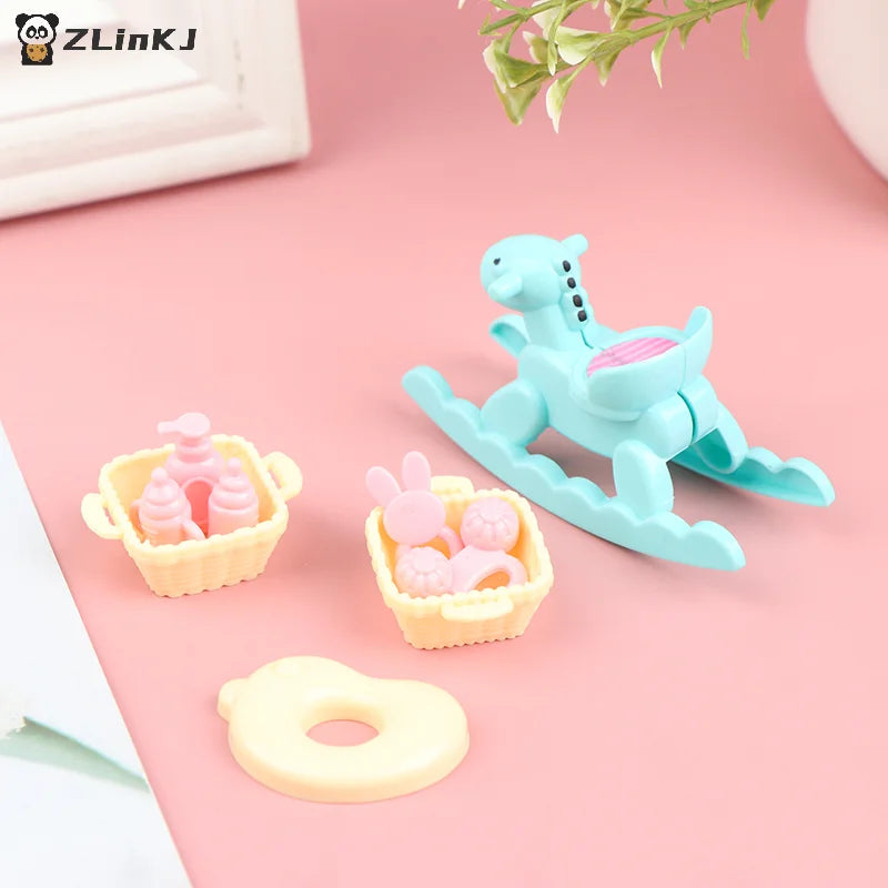 ▶1:6 Mini Small Plastic Rocking Horse Model Balance Horse Doll House Decoration Pretend Play House Toy Gift For Child Kid Girl Zpaxo