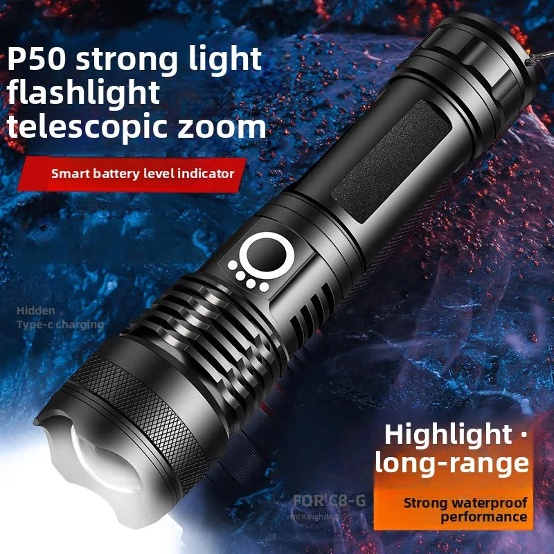 Power XHP50 LED Flashlight Type-c Rechargeable Aluminium Alloy Torch Zpaxo