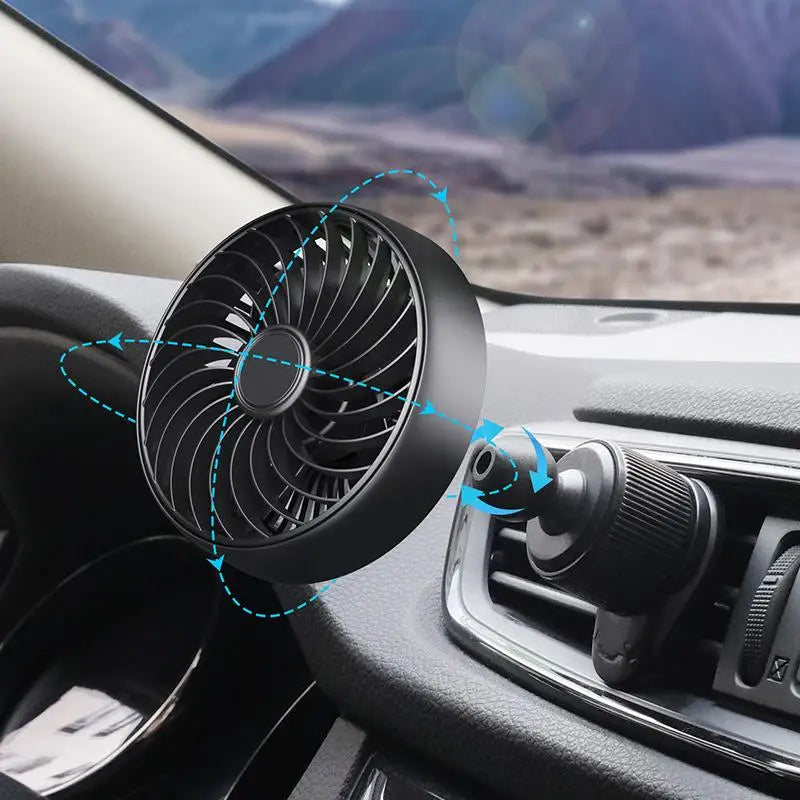 USB Car Air Vent Fan – 3-Speed 360° Adjustable 5-Blade Low Noise