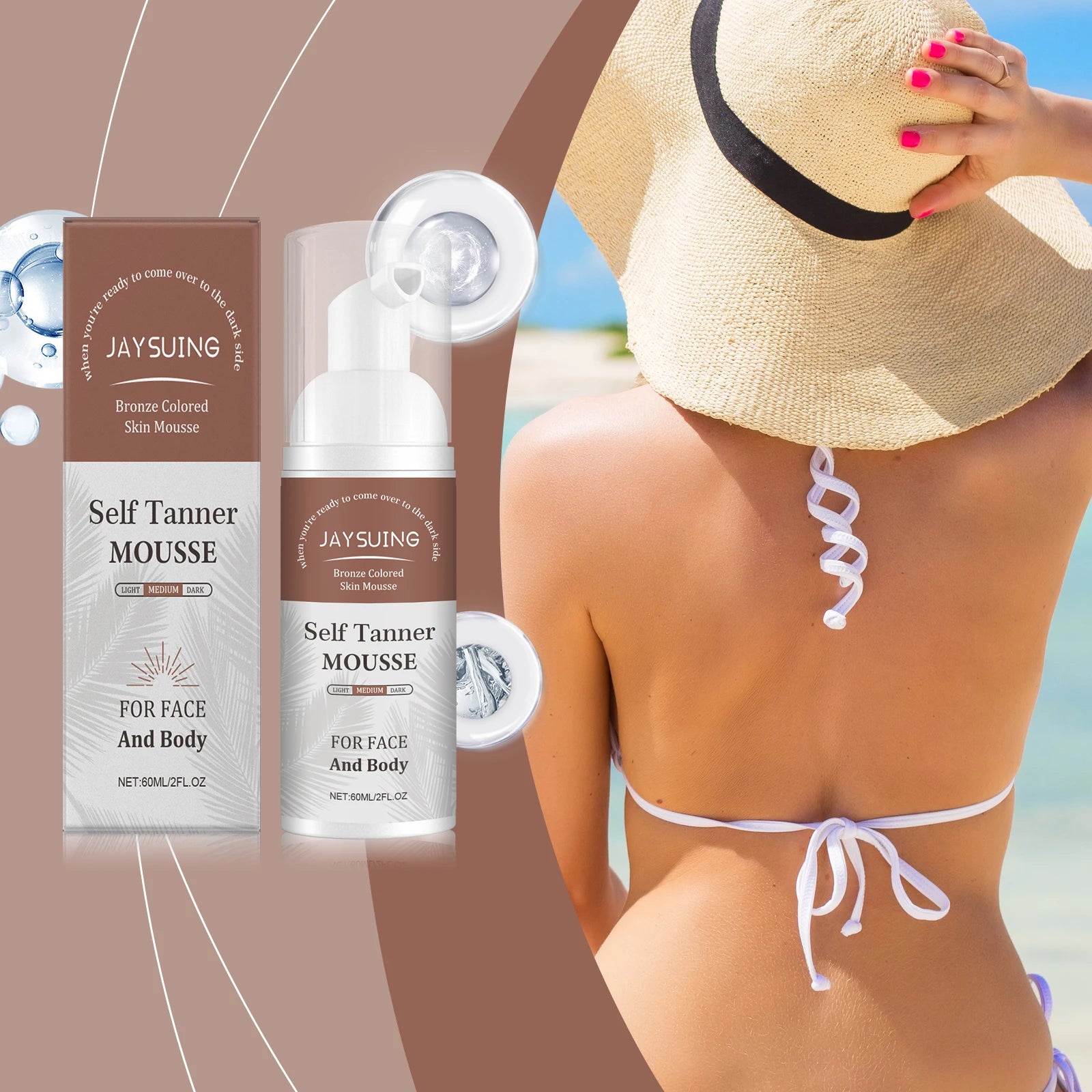 Jaysuing Self Tanner Mousse – Natural Sunless Tanning Foam 60ml Self Tanning Mousse Zpaxo