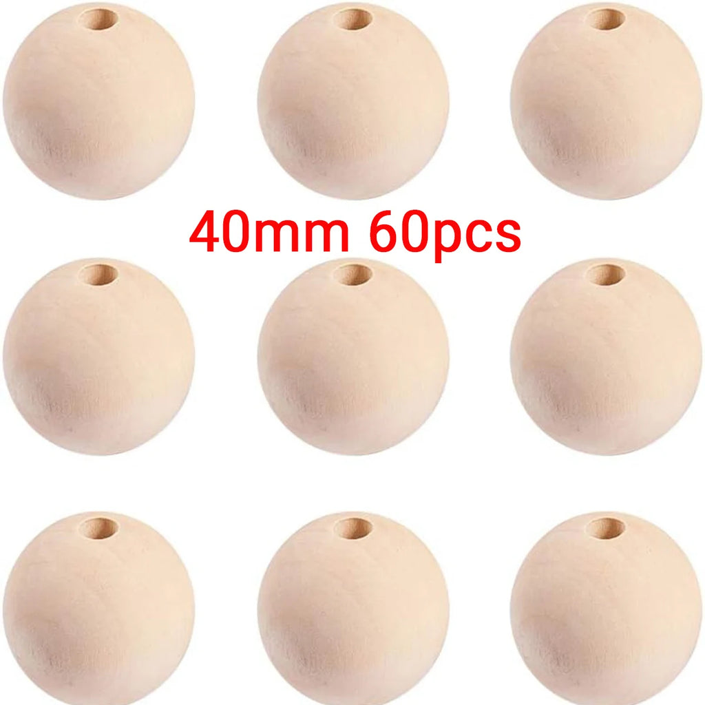 Round Wooden Beads 20/30/40mm – Lead-Free DIY Jewelry Craft Beads