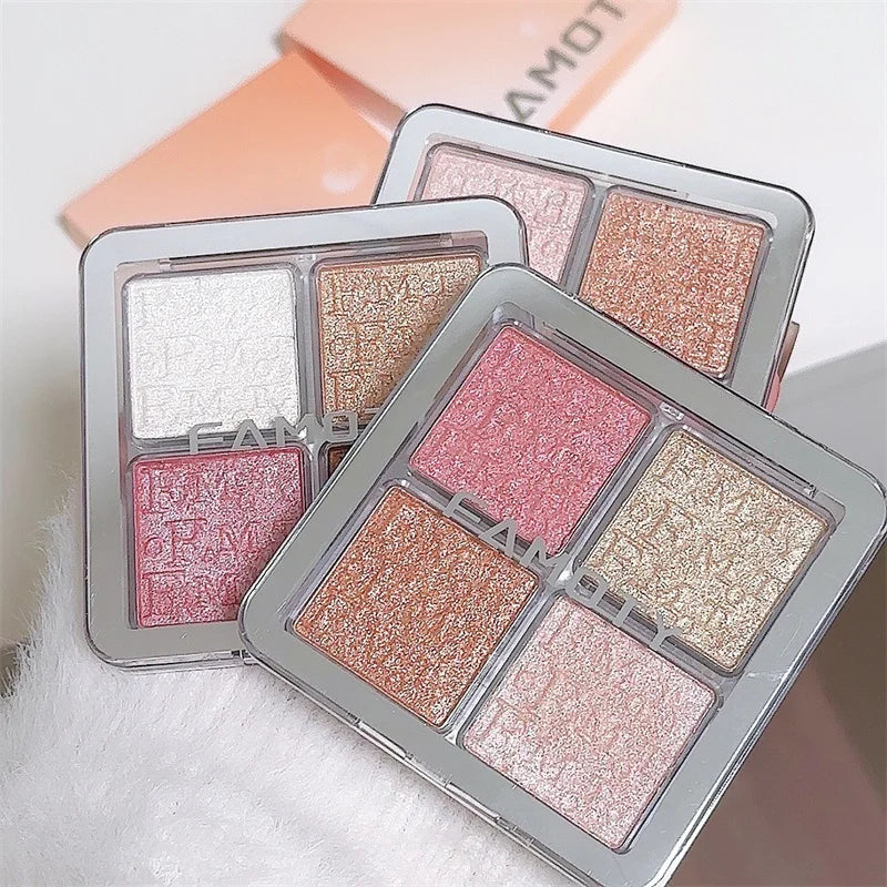 4 Face Highlighter Powder Palette Glitter Shimmer Natural Gloss