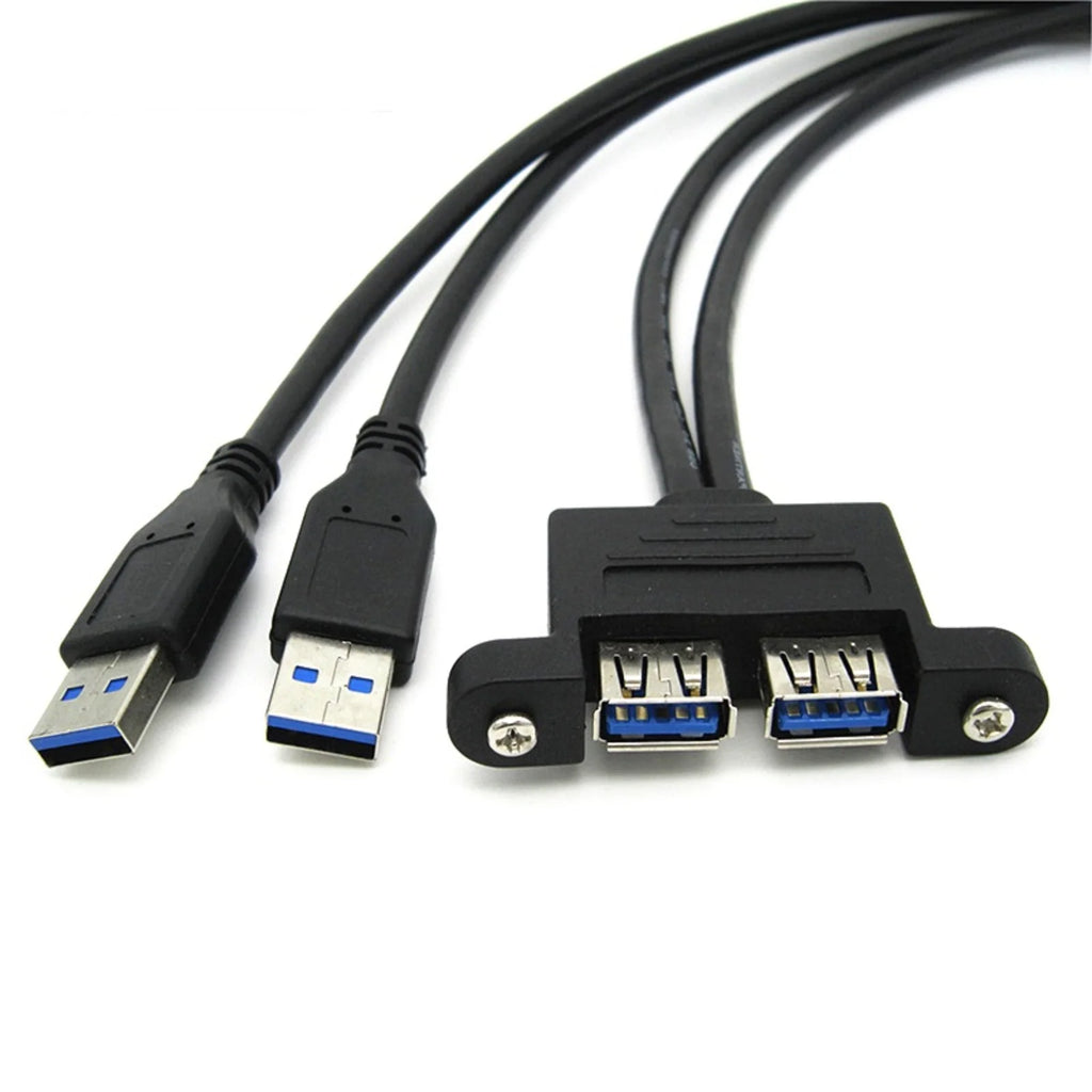Dual USB 3 0 Male Female Extension Cable Screw Panel Mount Holes