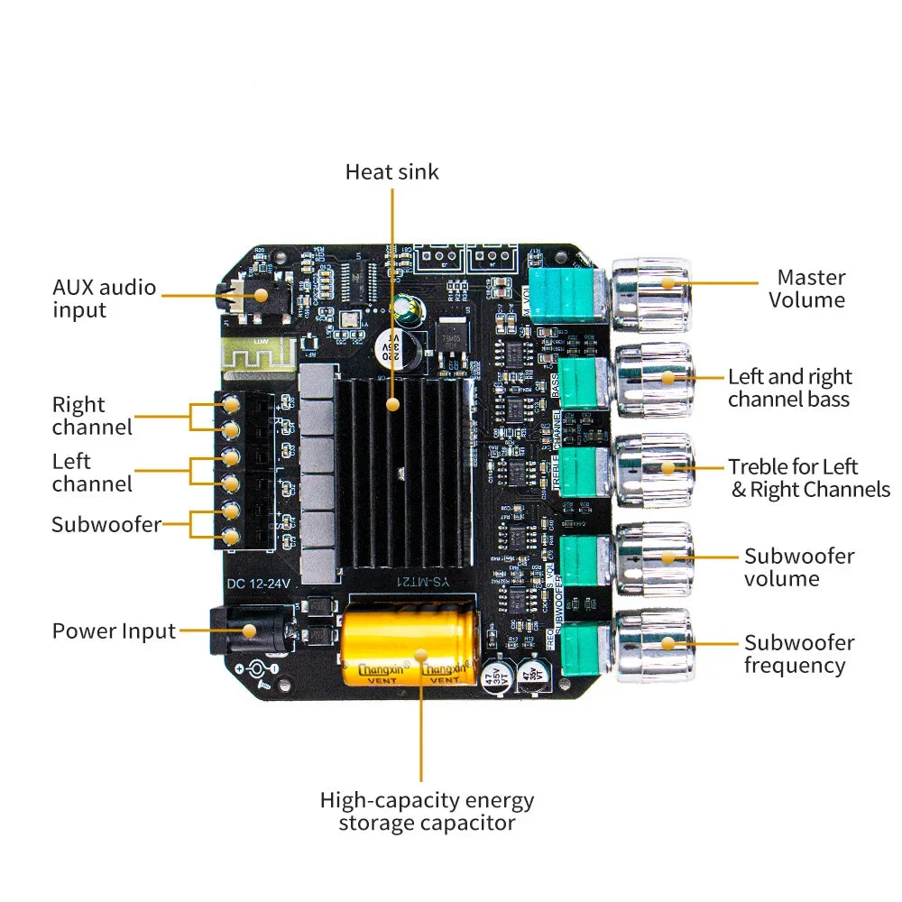 Bluetooth-compatible Amplifier Board YS-MT21 2 1 Channel 50Wx2+100W Zpaxo
