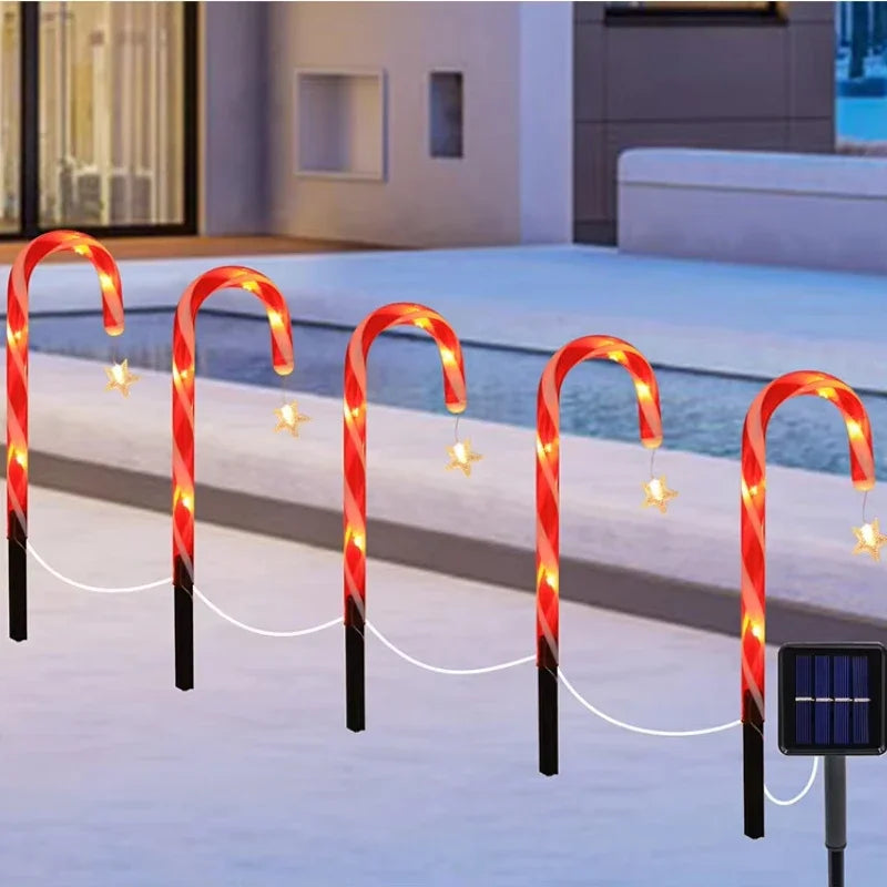 Solar Powered Ground Stick Crutch Lights String Christmas Outdoor Zpaxo