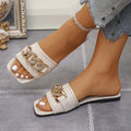 Summer Women Slippers Leather Square Toe Flats Flip Flops Designer