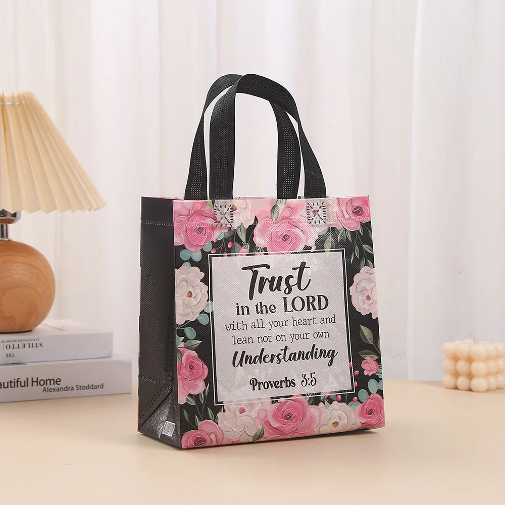 Floral Bible Tote Bags – Reusable Non-Woven Gift Bags (8–32 Pack)