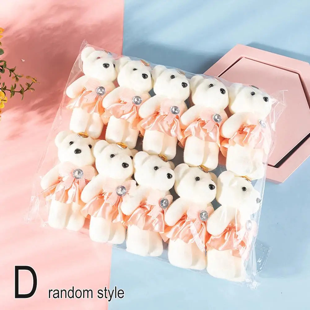 10Pcs/Lot Soft Stuffed Bear Plush Toys Mini Teddy Bear Dolls Toy Mini Bear Flower Bouquet Dolls DIY Flower Gifts Pendant Zpaxo champagne
