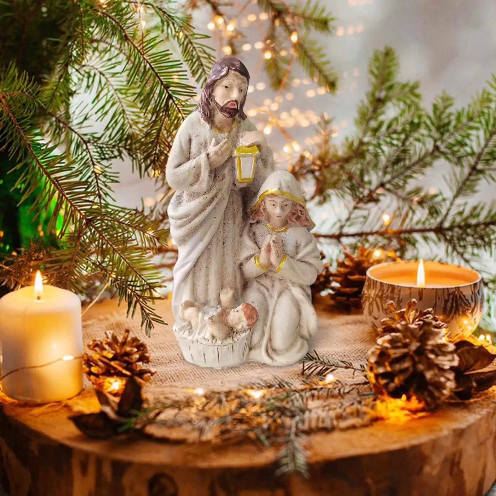 Resin Nativity Scene Statue Holy Family Catholic Figurine Tabletop