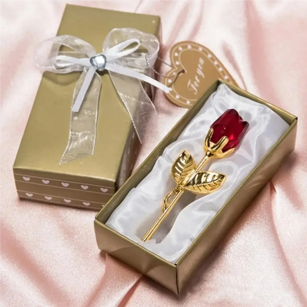 Valentines Day Gift Crystal Glass Rose Artificial Flower Silver Gold Rod Rose Flower For Girlfriend Wedding Gifts For Guest Zpaxo
