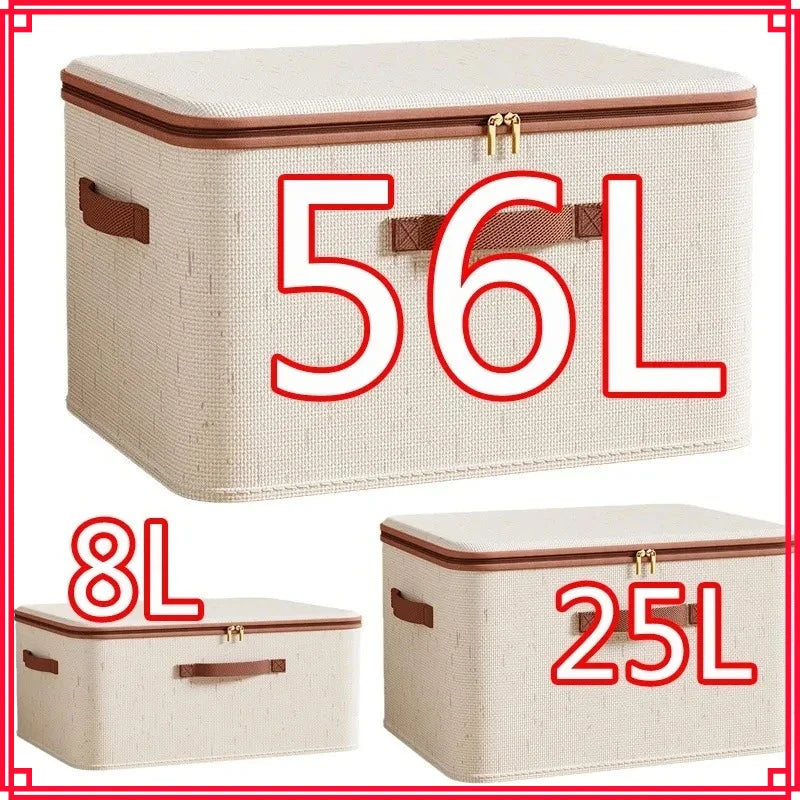 Large Household Storage Box Heavy-duty Hard Shell Cotton Linen Zipper Storage Organizer Box with Lid for Clothes Toys Blankets Zpaxo
