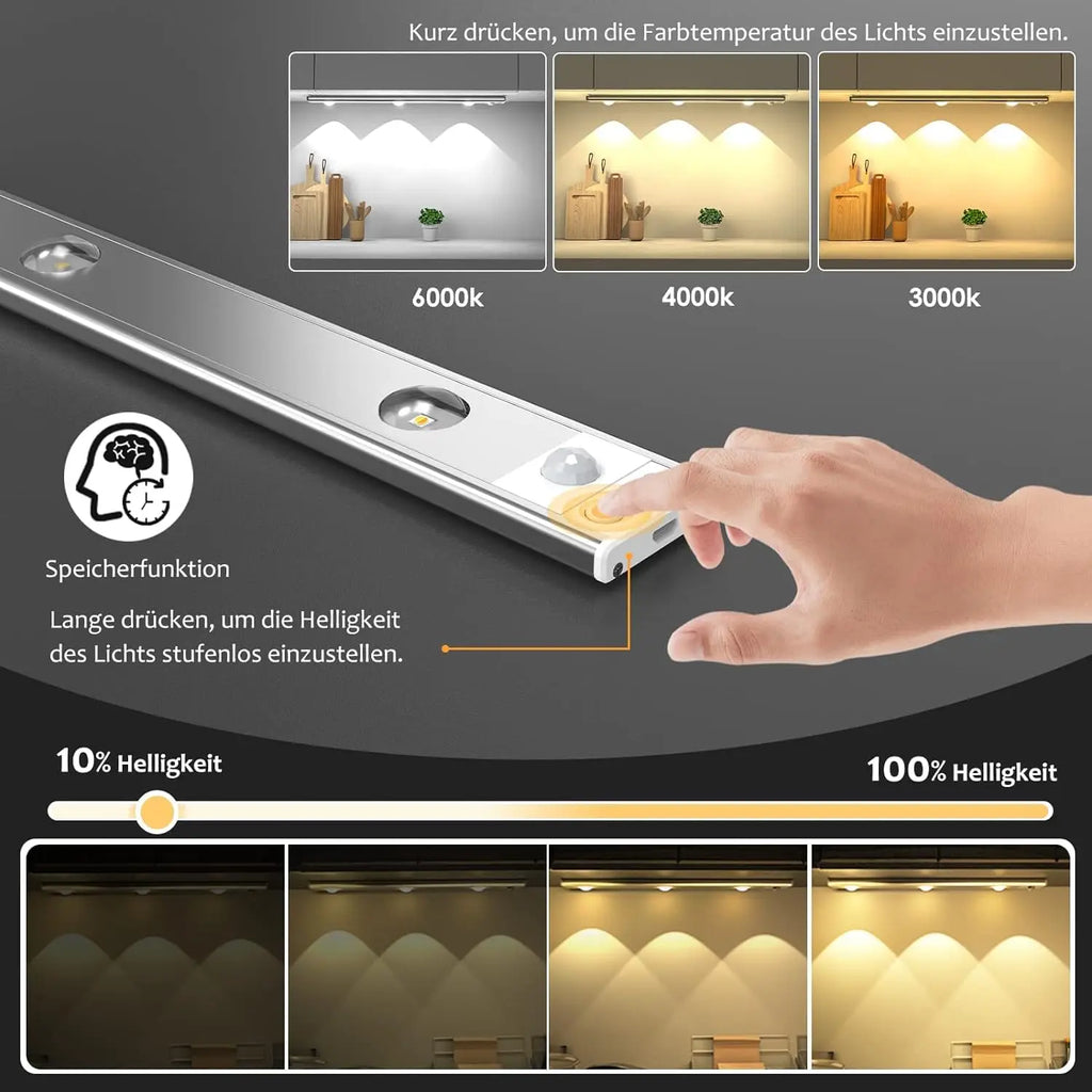 Wireless Ultra Thin Motion Sensor LED Cabinet Light USB Rechargeable Dimmable Lamp 3 Colors for Kitchen Wardrobe Bedroom Stairs Zpaxo