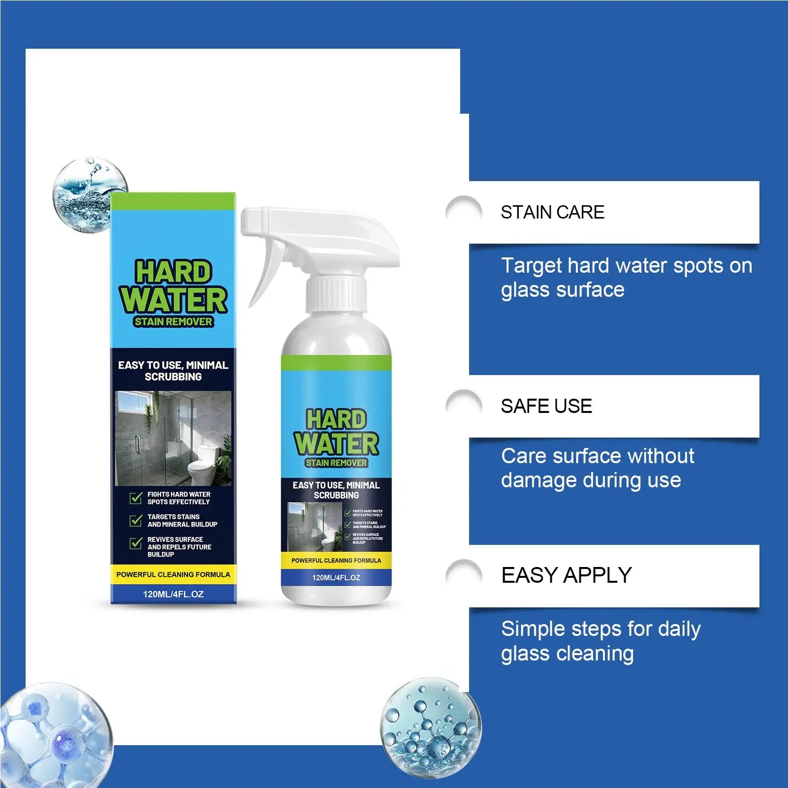 Bathroom Water Stain Remover No Scrub Cleaner Scale Glass Spray