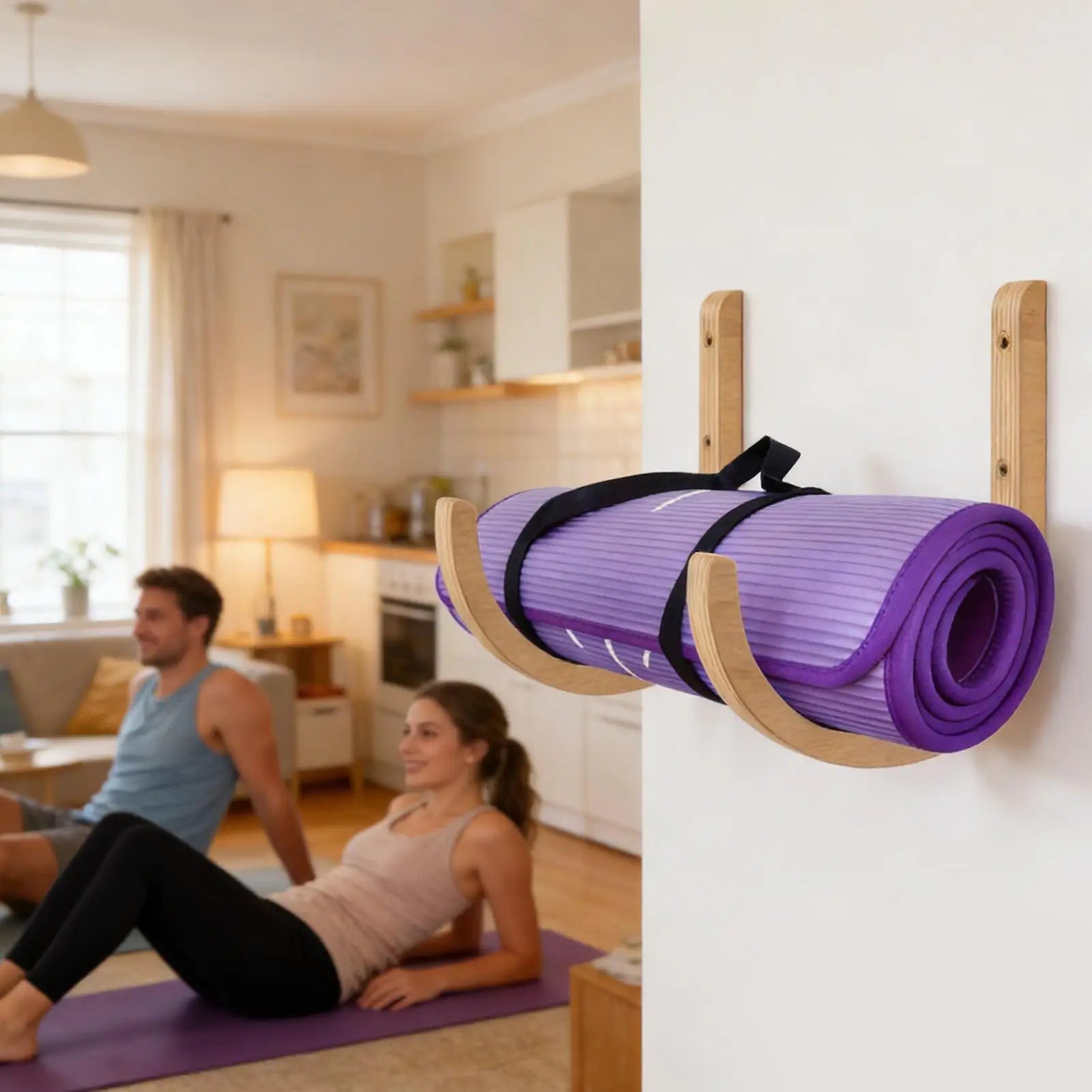 Yoga Mat Organizer Wooden Screws Accessories Exercise Rack Home