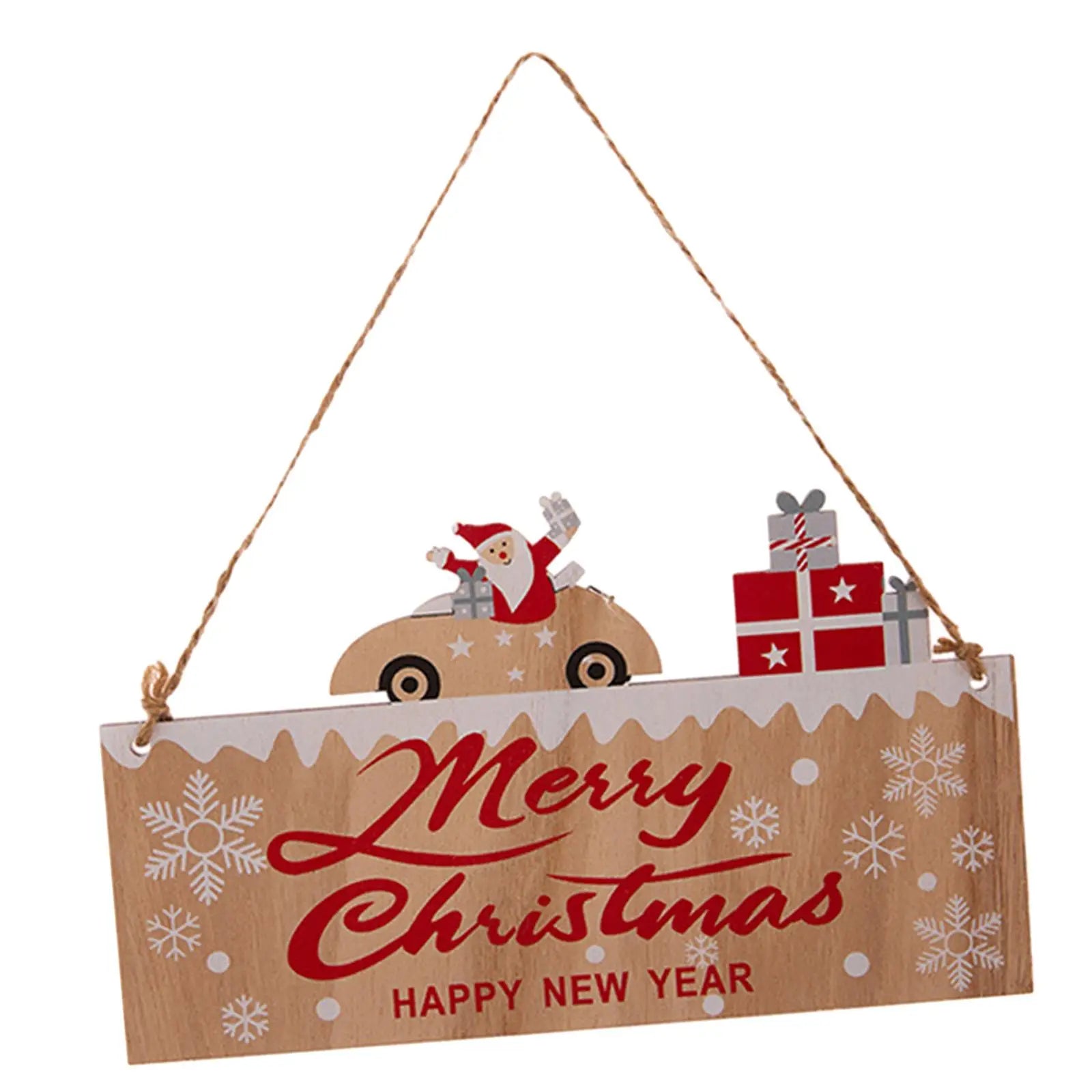 Merry Christmas Wooden Door Sign – Farmhouse Hanging Plaque Christmas Wall Plaque Zpaxo Style B