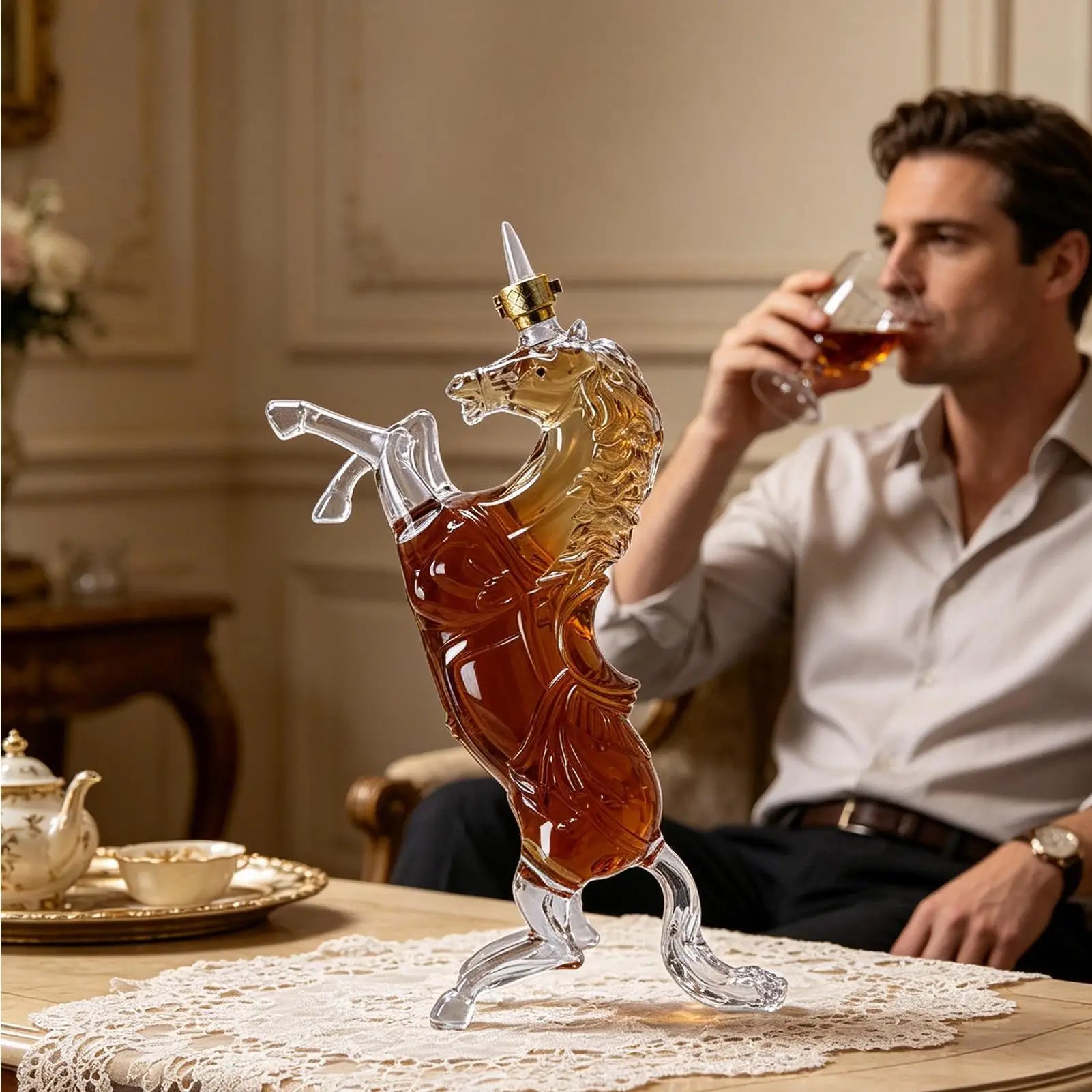 Whiskey Decanter Horse Shape Empty Wine Bottle Glass Decanter for Home Kitchen Dining Room Restaurant Bar Party Celebration Zpaxo