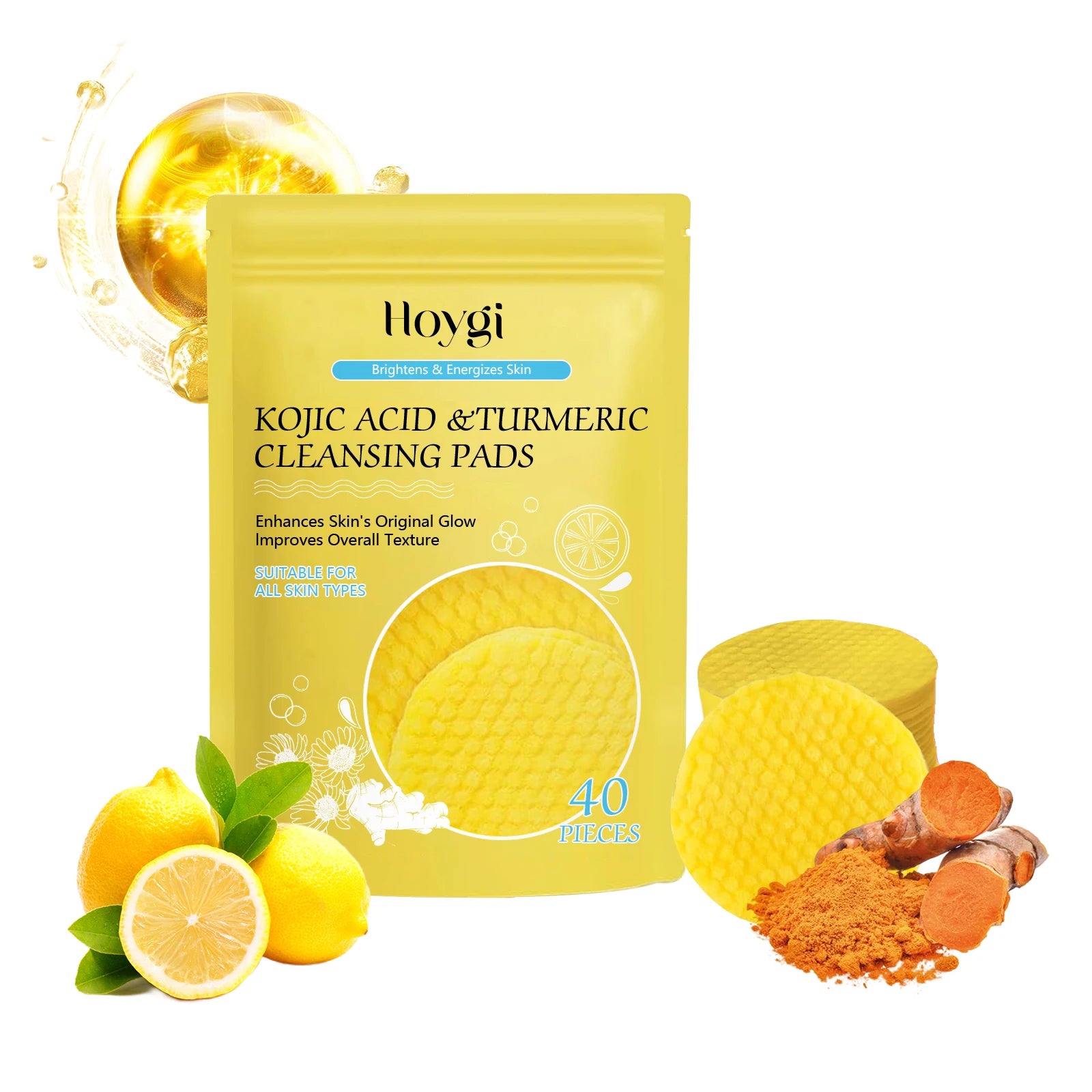 Turmeric Kojic Acid Cleansing Pads – Exfoliator & Pore Cleanser Facial Cleansing Pads Zpaxo 40Pcs Boxed