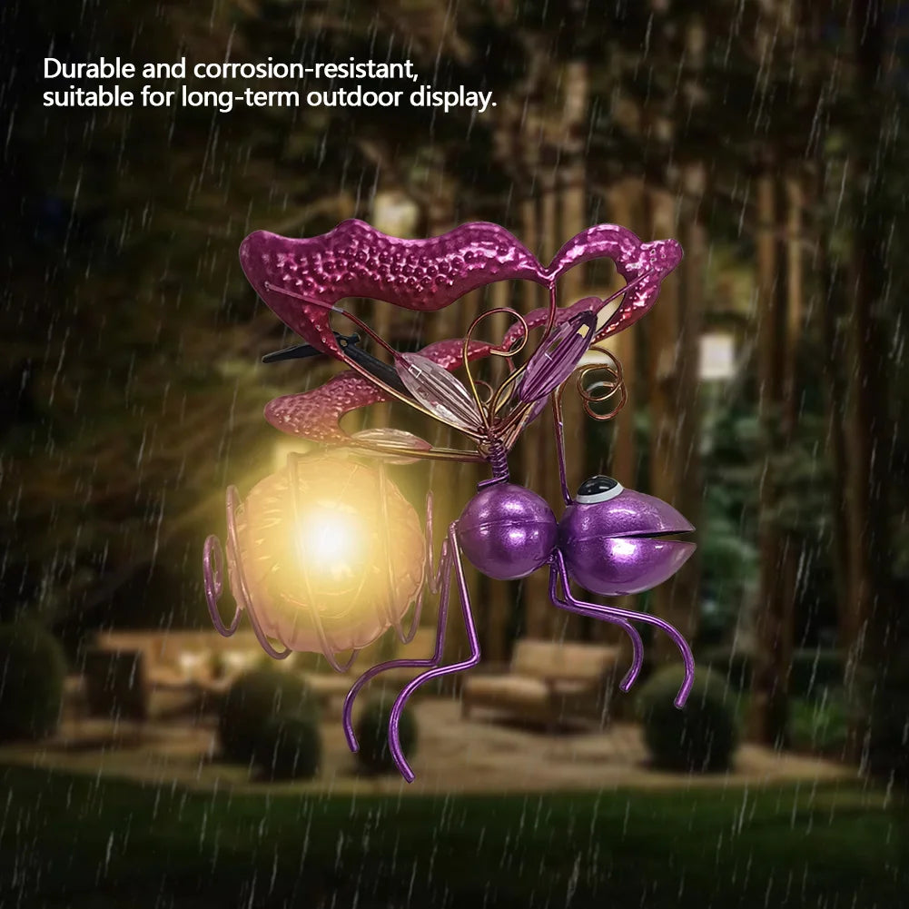 Metal Solar Bees Lantern Garden Decor LED Hanging Dragonfly Light