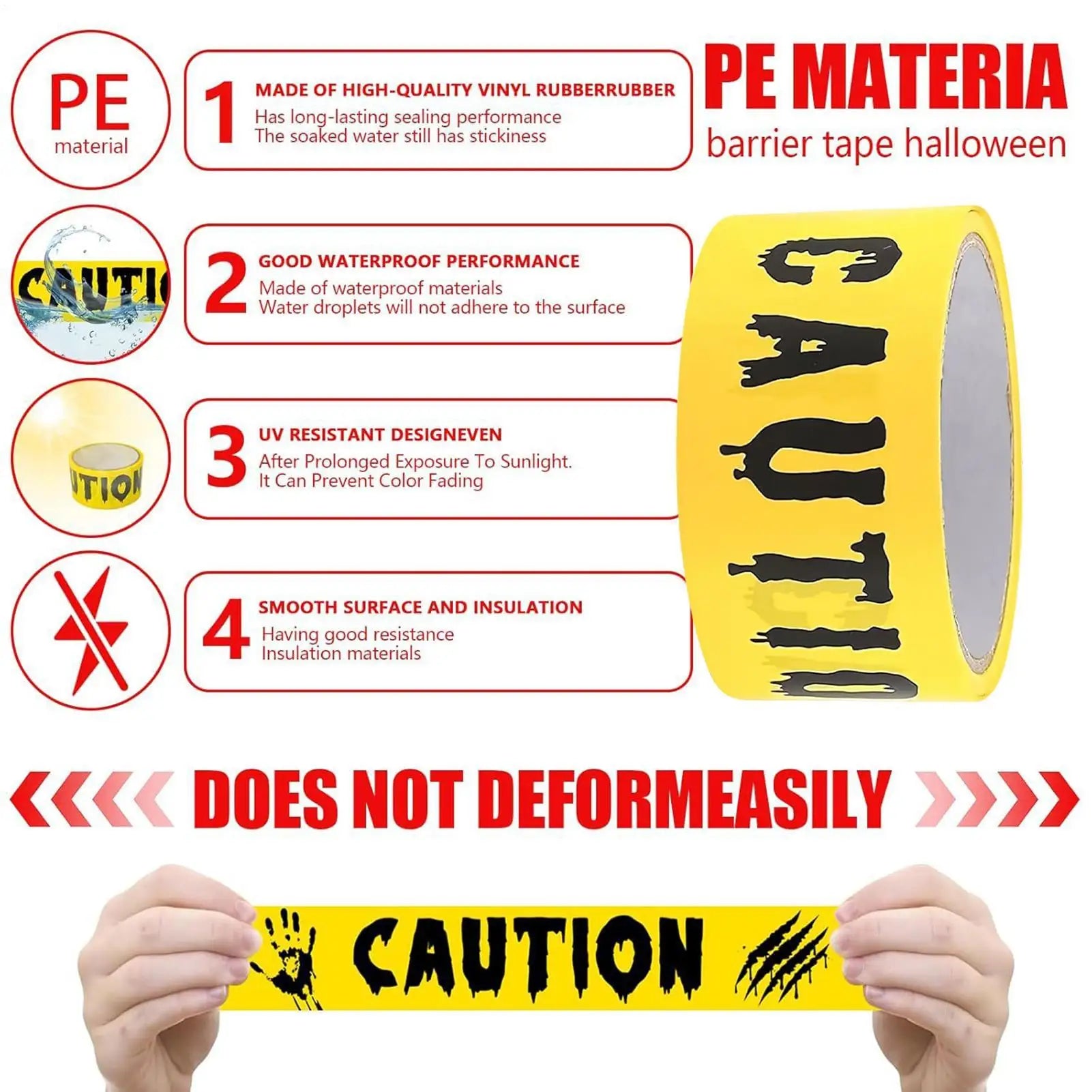 Halloween Tape Yellow Warning Scary Party Decorations Safety Scene Caution Tape Roll Party Props for Outdoor Door Window Zpaxo