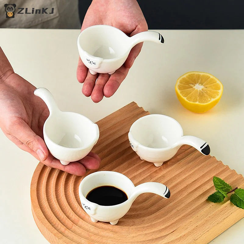 Kitchen Ceramic Dipping Plate Handle Sauce Cute Rabbit Cat Seasoning Zpaxo
