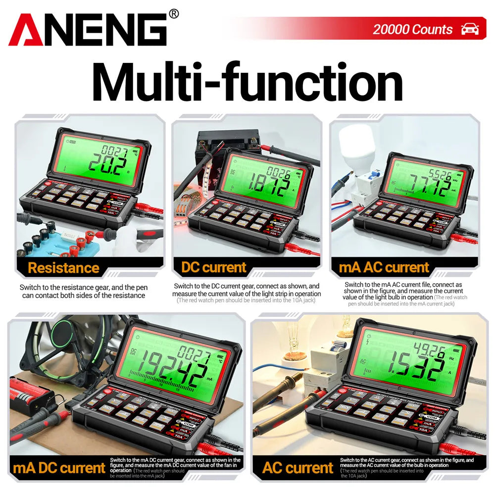 ANENG 623 Car Multimeter Voltage Current Ohm Meters Capacitance Pulse